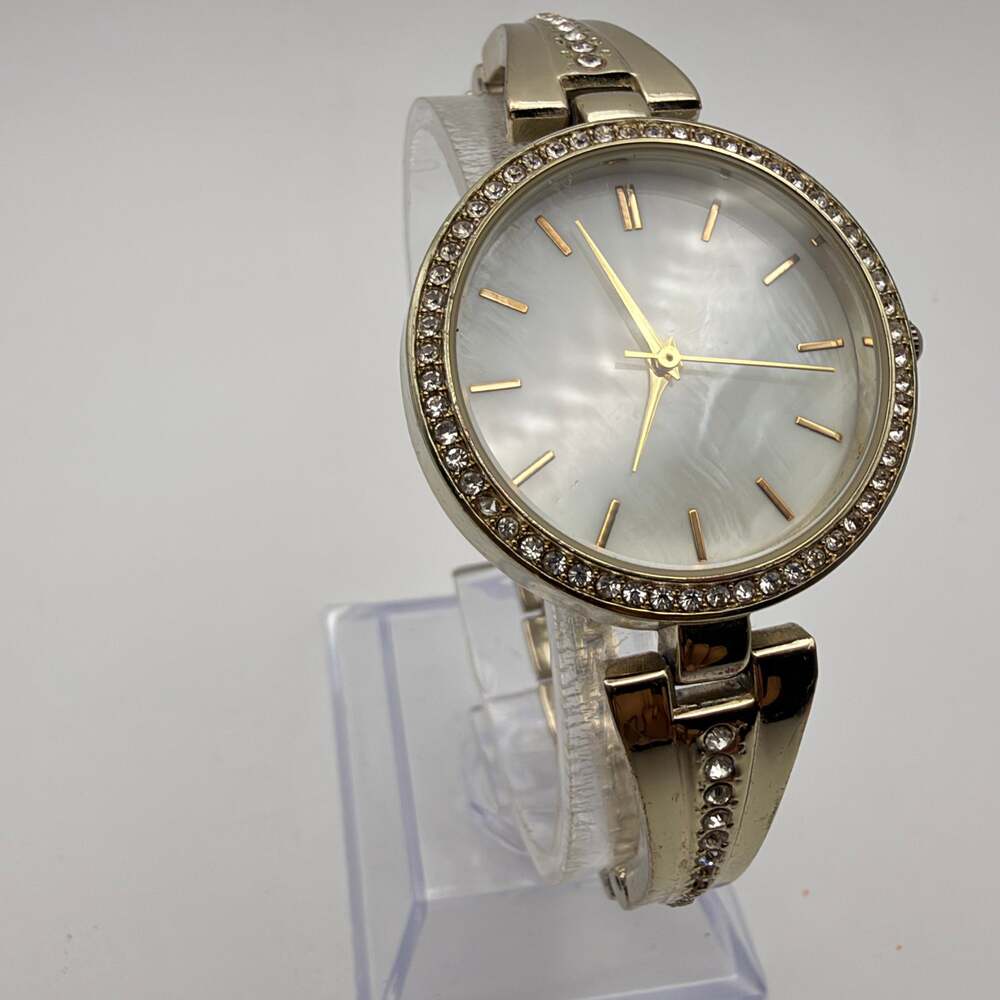 Gold Tone Round Crystal-Embellished Bezel Women's Quartz Dress Watch Working